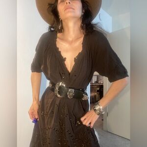 Isabel Marant Etoile s/m Black summer cotton dress eyelet snap up midi